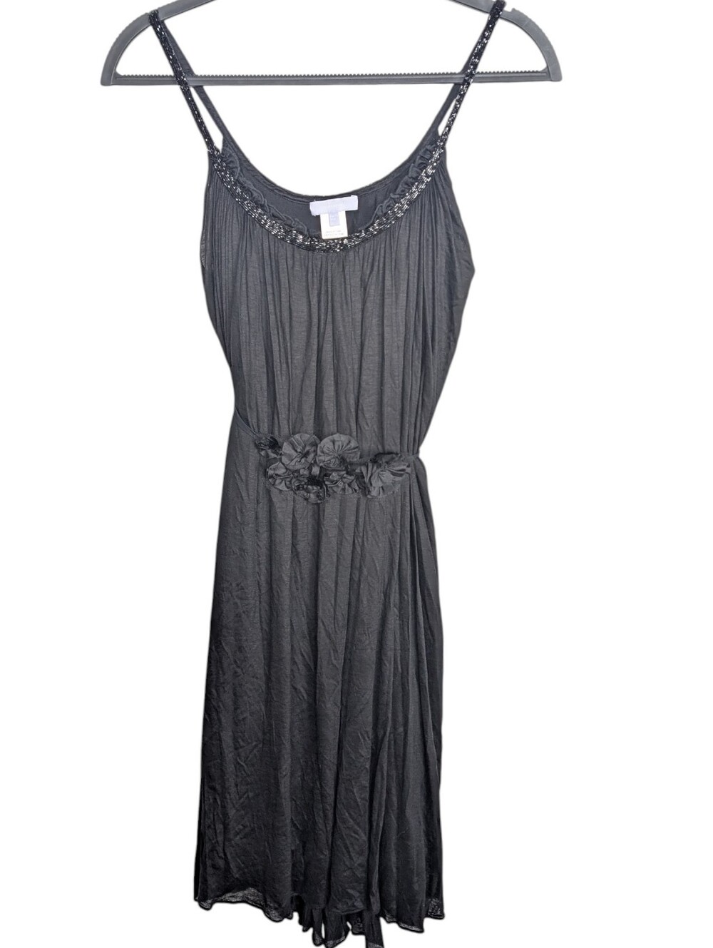Vera Wang Lavender Label Beaded Rosette Tie Jersey Knit Black Dress Size 12